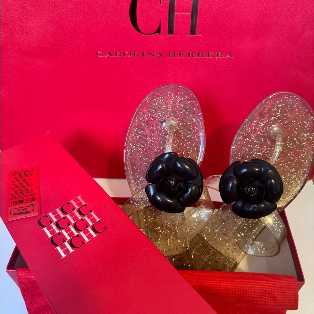 Carolina Herrera Black Flower Jelly Sandals